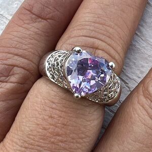 Amethyst Heart vintage style cocktail ring Sz 7